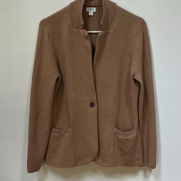 J Crew Sweater Blazer Cardigan 1-Button Pockets Collared Women’s M Tan - Picture 1 of 9